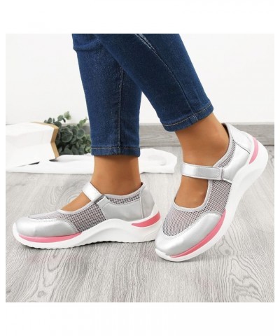 Ladies Fashion Colorblock Mesh Breathable Hook Loop Comfortable Platform Sneaker Wedge Heels for Women Grey $16.19 Athletic S...