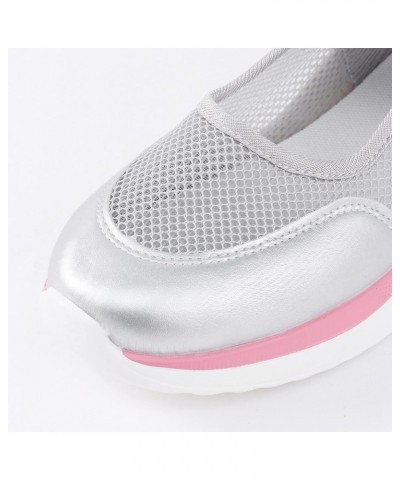 Ladies Fashion Colorblock Mesh Breathable Hook Loop Comfortable Platform Sneaker Wedge Heels for Women Grey $16.19 Athletic S...