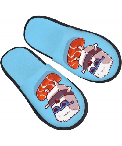 The World Map With Cartoon Animals Print Women'S Cozy Life No Slip Slippers Accessory- Sushi Salmon Surfing $9.86 Slippers