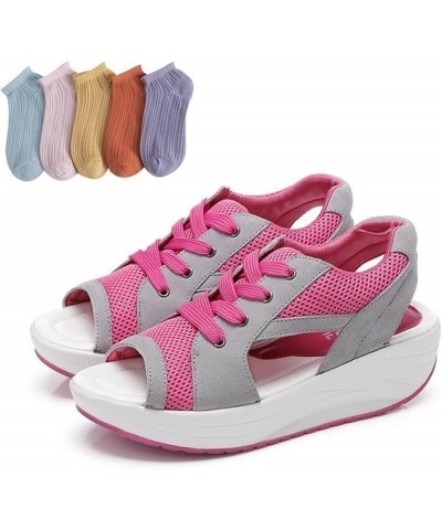 Summer Women's Sandals Mesh Casual White Thick Soles Lace-up Sandals Open Toe Beach Shoes Monk Shoes Ladies Pink 44 $15.93 Sa...