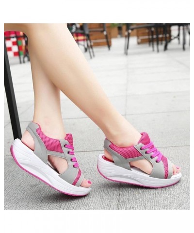 Summer Women's Sandals Mesh Casual White Thick Soles Lace-up Sandals Open Toe Beach Shoes Monk Shoes Ladies Pink 44 $15.93 Sa...