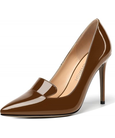 Womens Elegant Slip On Pointed Toe Wedding Classic Patent Stiletto High Heel Pumps Dress Shoes 4 Inch Brown $37.90 Pumps