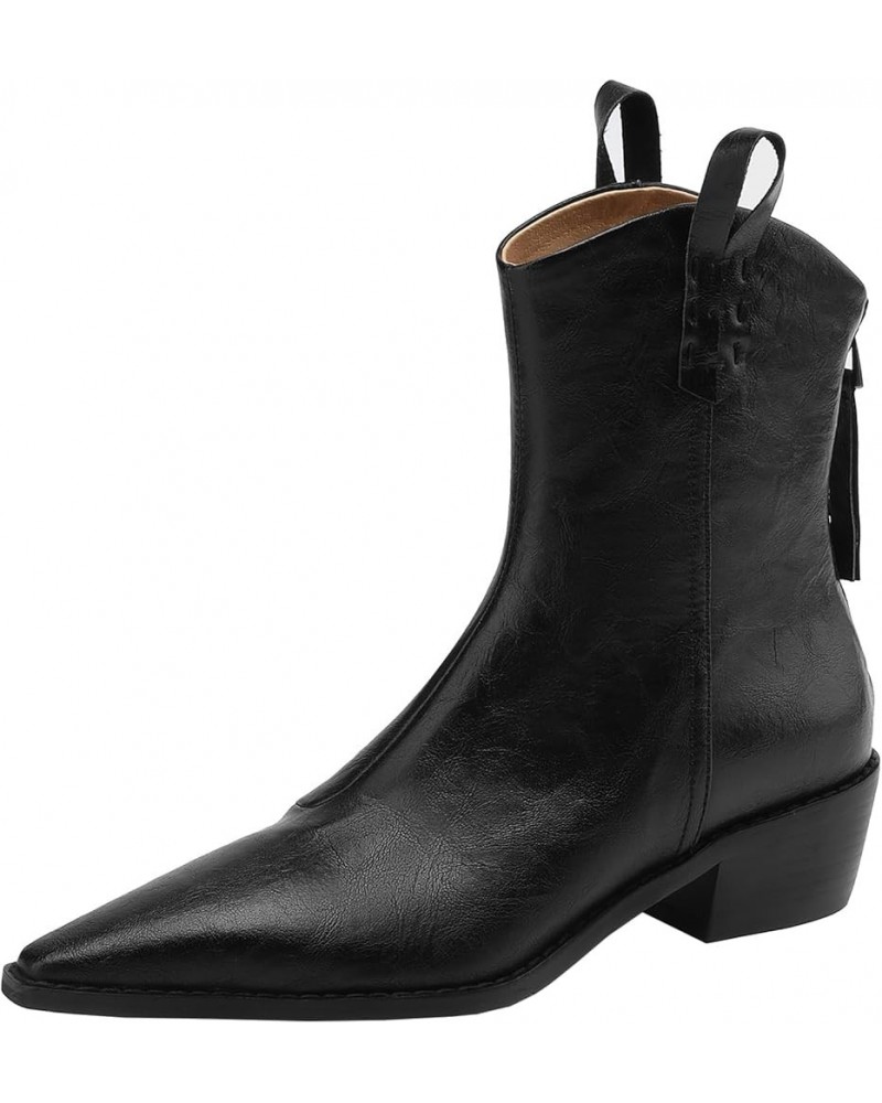 Women Chelsea Booties with Pointed Toe and Back Zip Black $39.85 Boots