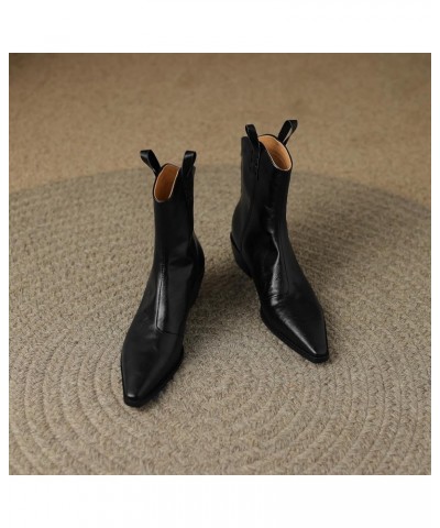 Women Chelsea Booties with Pointed Toe and Back Zip Black $39.85 Boots