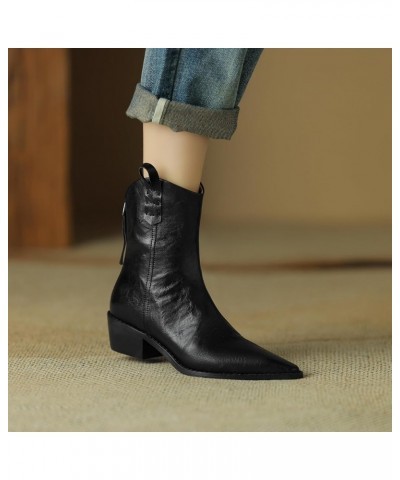 Women Chelsea Booties with Pointed Toe and Back Zip Black $39.85 Boots