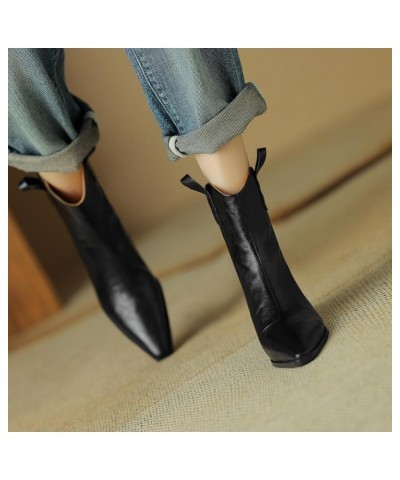 Women Chelsea Booties with Pointed Toe and Back Zip Black $39.85 Boots