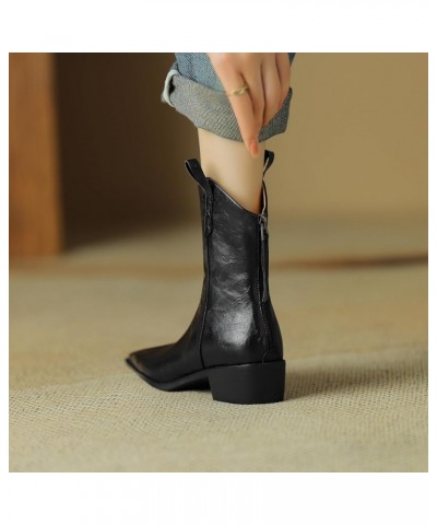 Women Chelsea Booties with Pointed Toe and Back Zip Black $39.85 Boots