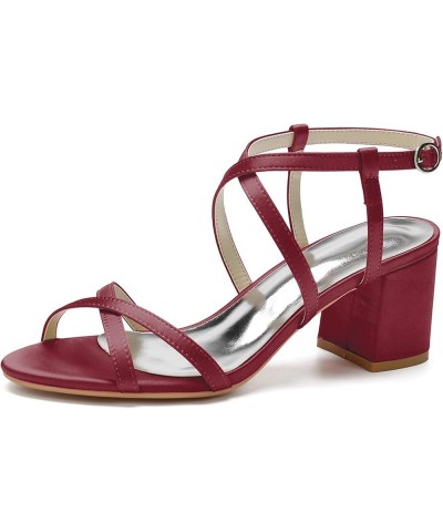 Cross Strappy Heels for Women Chunky High Heel Pumps Round Open Toe Sandals Bride Wedding Party Shoes Burgundy $44.49 Sandals