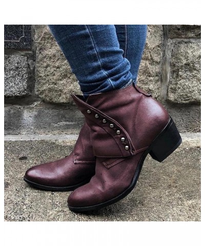 Winter Ankle Boots for Women Chunky Stacked Mid Heel Closed Pointed Toe Booties Block Heeled Western Booties 001purple $15.12...