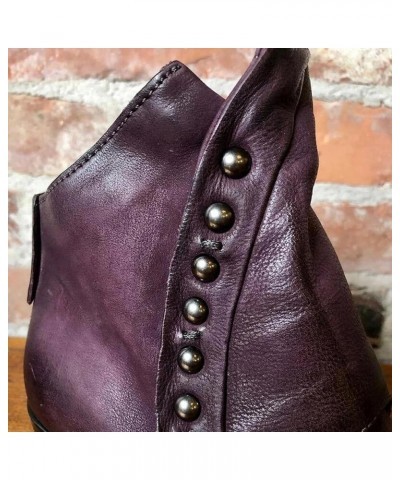 Winter Ankle Boots for Women Chunky Stacked Mid Heel Closed Pointed Toe Booties Block Heeled Western Booties 001purple $15.12...