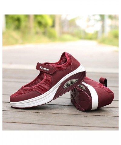 Wide Width Sneakers for Women Breathable Mesh Sneaker Closed Toe Platform Flats Hightop Sneakers Women Wine $9.02 Athletic Shoes