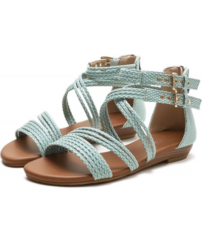 Women's Flat Sandals Summer Beach Sandal T-Strap Rhinestone Beaded Bohemia Shoes Green for X588-76 $20.66 Athletic Shoes