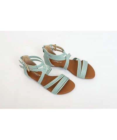 Women's Flat Sandals Summer Beach Sandal T-Strap Rhinestone Beaded Bohemia Shoes Green for X588-76 $20.66 Athletic Shoes