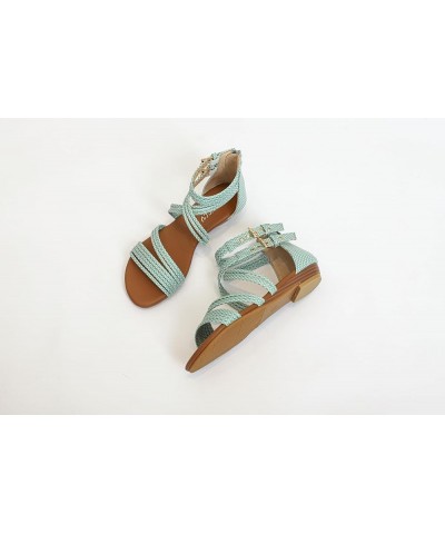 Women's Flat Sandals Summer Beach Sandal T-Strap Rhinestone Beaded Bohemia Shoes Green for X588-76 $20.66 Athletic Shoes