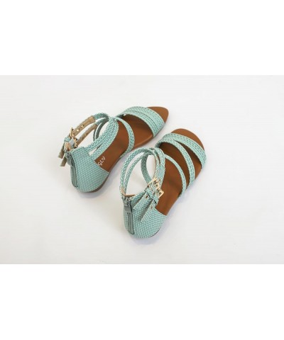 Women's Flat Sandals Summer Beach Sandal T-Strap Rhinestone Beaded Bohemia Shoes Green for X588-76 $20.66 Athletic Shoes