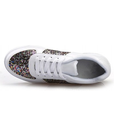 Women Platform Sneakers Sequins PU Leather Platform Sneakers Casual Lace up Tennis Shoes Fashion Low Top Loafers Shoes White ...