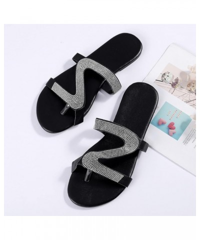 Flat Sandals for Women Dressy Summer Toe Open Slip On Sandals Rhinestones Light Anti Slip Sandals Casual Slippers Silver 1 $1...