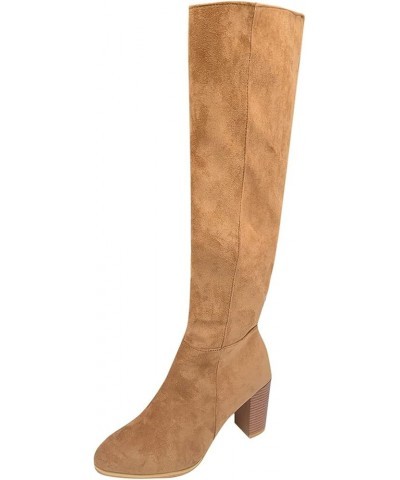 Women Fashion Casual Vintage Retro Mid-Calf Boots Lace Up Thick Heels Shoes Bh6-khaki $27.36 Boots