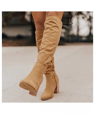 Women Fashion Casual Vintage Retro Mid-Calf Boots Lace Up Thick Heels Shoes Bh6-khaki $27.36 Boots