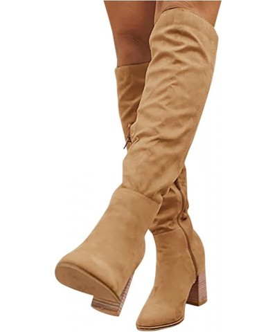 Women Fashion Casual Vintage Retro Mid-Calf Boots Lace Up Thick Heels Shoes Bh6-khaki $27.36 Boots