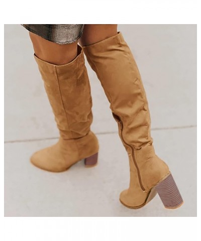 Women Fashion Casual Vintage Retro Mid-Calf Boots Lace Up Thick Heels Shoes Bh6-khaki $27.36 Boots