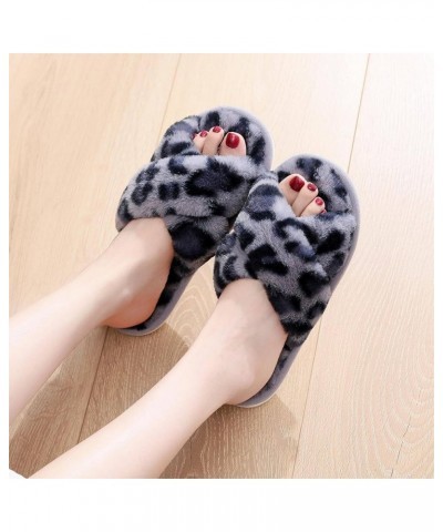 Women's Fuzzy Fluffy Furry Fur Slippers Flip Flop Open Toe Cozy House Memory Foam Sandals Slides Soft Flat Comfy Anti-Slip Sp...