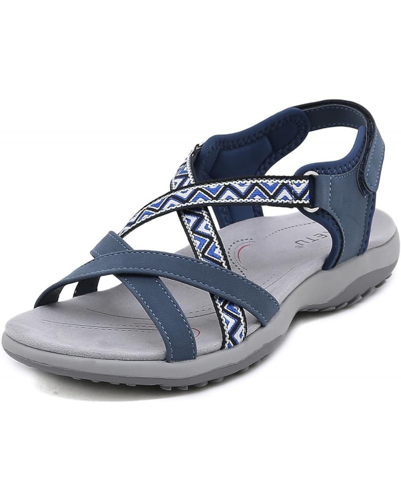 Sandals Women Comfortable Hiking Sandals Lightweight Women Dressy Summer Flat Walking Sandals 5 Blue $23.45 Outdoor Shoes