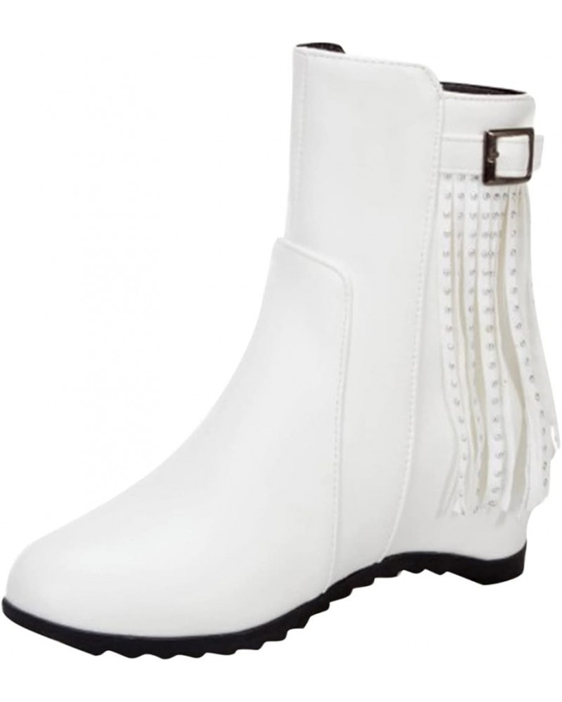 Ankle Boots for Women Mid Calf Boots Chunky Heel Women'S Zipper Snow Boots Women'S Mid Calf Snow Boots White $25.86 Boots