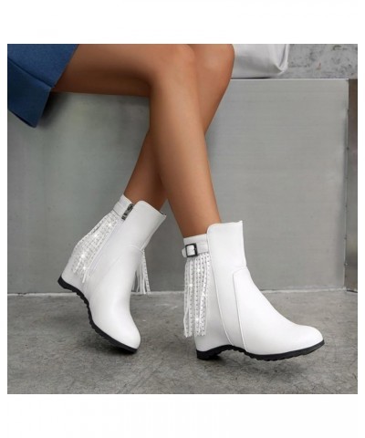 Ankle Boots for Women Mid Calf Boots Chunky Heel Women'S Zipper Snow Boots Women'S Mid Calf Snow Boots White $25.86 Boots