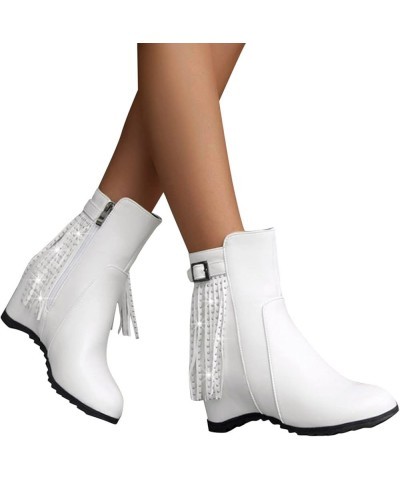 Ankle Boots for Women Mid Calf Boots Chunky Heel Women'S Zipper Snow Boots Women'S Mid Calf Snow Boots White $25.86 Boots