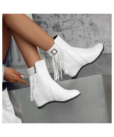 Ankle Boots for Women Mid Calf Boots Chunky Heel Women'S Zipper Snow Boots Women'S Mid Calf Snow Boots White $25.86 Boots