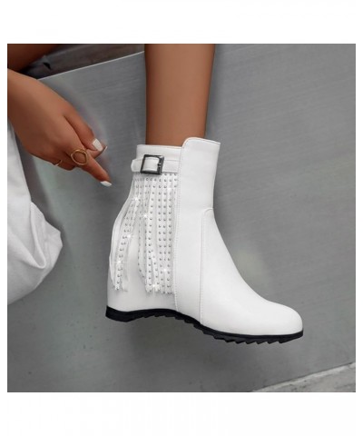 Ankle Boots for Women Mid Calf Boots Chunky Heel Women'S Zipper Snow Boots Women'S Mid Calf Snow Boots White $25.86 Boots