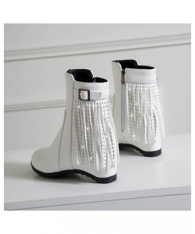 Ankle Boots for Women Mid Calf Boots Chunky Heel Women'S Zipper Snow Boots Women'S Mid Calf Snow Boots White $25.86 Boots