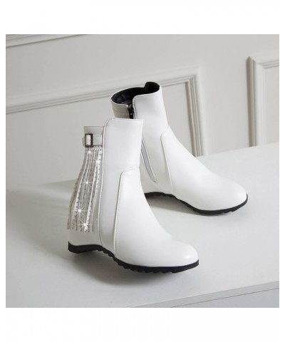 Ankle Boots for Women Mid Calf Boots Chunky Heel Women'S Zipper Snow Boots Women'S Mid Calf Snow Boots White $25.86 Boots