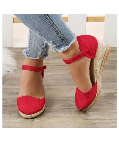 Espadrille Wedge Sandals for Women, Women's Closed Toe Wedge Platform Sandal Comfort Slip on Cute Braided Walking Beach Vacat...