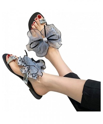 Toe Women's Sandals Size Rhinestone Casual Lace Set Large Bowknot Fashion Women's slipper Grey $14.42 Sandals