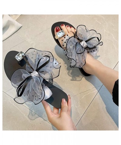 Toe Women's Sandals Size Rhinestone Casual Lace Set Large Bowknot Fashion Women's slipper Grey $14.42 Sandals