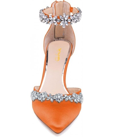 Women Pointed Toe Block Heels for Wedding Bridal Flowered Crystal Straps D'Orsay Pumps Back Zip Dress Evening Shoes Orange $3...