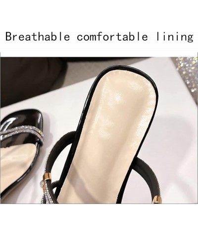 Fashion Summer Crystal Sandals Transparent Solid Color Sequins Middle Heel Square Heel Ladies Slippers for Office Party (Colo...