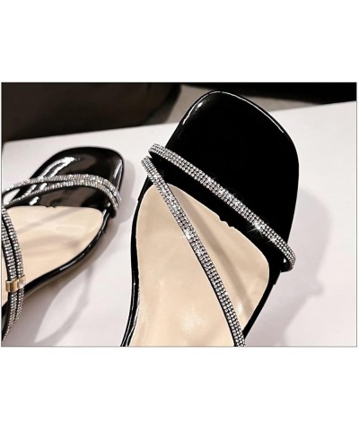 Fashion Summer Crystal Sandals Transparent Solid Color Sequins Middle Heel Square Heel Ladies Slippers for Office Party (Colo...