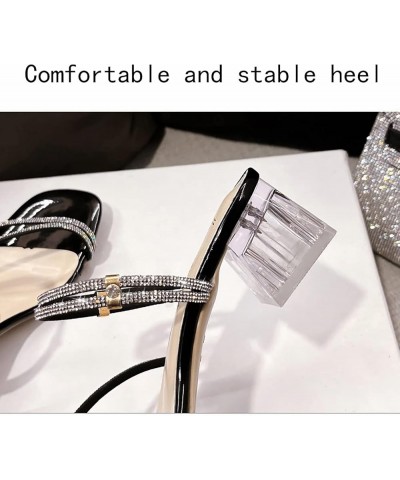 Fashion Summer Crystal Sandals Transparent Solid Color Sequins Middle Heel Square Heel Ladies Slippers for Office Party (Colo...