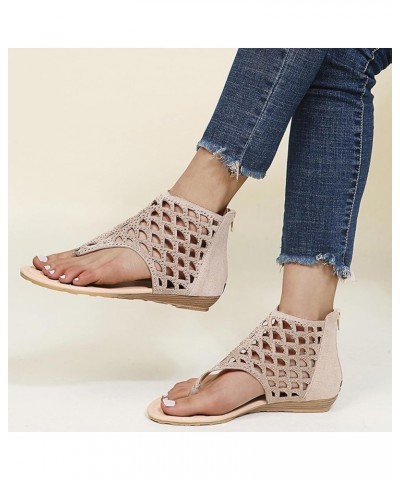 Sandals Women 2023 Summer Fashion Rhinestone Hollow Back Zipper Beach Shoes Dressy Casual Comfortable Clip Toe Flip Flops Lad...