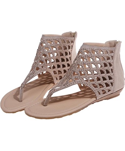 Sandals Women 2023 Summer Fashion Rhinestone Hollow Back Zipper Beach Shoes Dressy Casual Comfortable Clip Toe Flip Flops Lad...