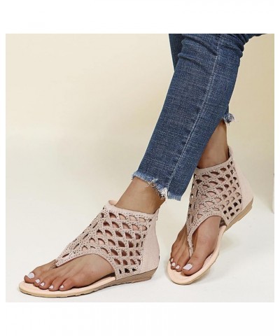 Sandals Women 2023 Summer Fashion Rhinestone Hollow Back Zipper Beach Shoes Dressy Casual Comfortable Clip Toe Flip Flops Lad...