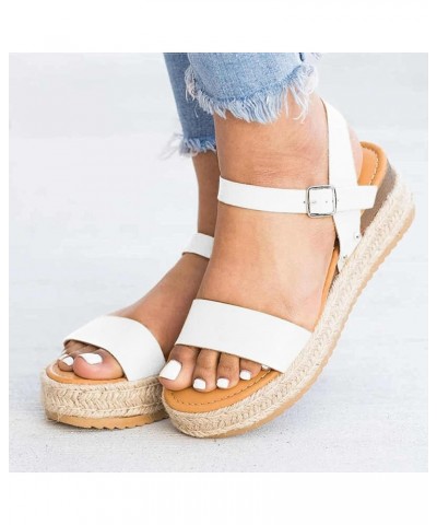 Sandal Womens Wedge Platform Sandals Adjustable Flip Flops Roman Ankle Strappy Zipper Flat Cute Sandals LS2 White $12.69 Sandals