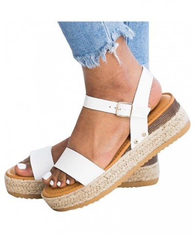 Sandal Womens Wedge Platform Sandals Adjustable Flip Flops Roman Ankle Strappy Zipper Flat Cute Sandals LS2 White $12.69 Sandals