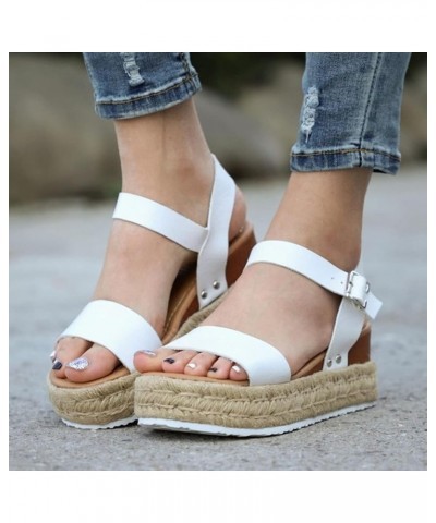 Sandal Womens Wedge Platform Sandals Adjustable Flip Flops Roman Ankle Strappy Zipper Flat Cute Sandals LS2 White $12.69 Sandals