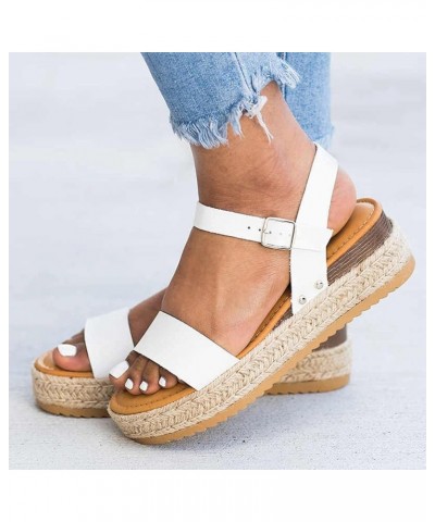 Sandal Womens Wedge Platform Sandals Adjustable Flip Flops Roman Ankle Strappy Zipper Flat Cute Sandals LS2 White $12.69 Sandals