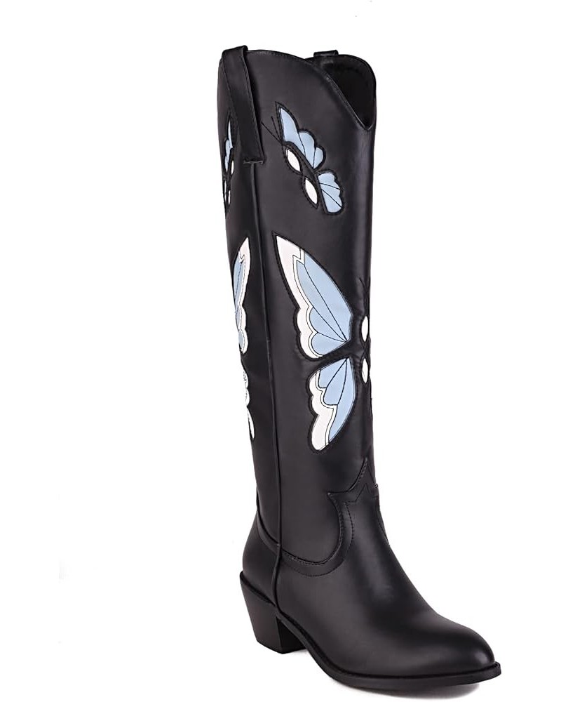 Women's Knee High Boots – Pointed Toe, Block Heel, High Fashion Footwear for the Modern Woman Black Blue $31.84 Boots