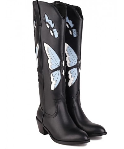 Women's Knee High Boots – Pointed Toe, Block Heel, High Fashion Footwear for the Modern Woman Black Blue $31.84 Boots